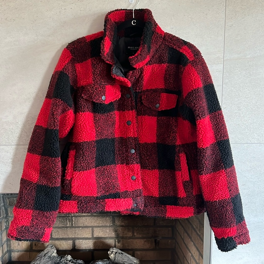 Brave Soul Buffalo Check Teddy Bear Jacket